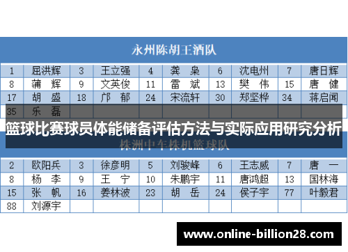 篮球比赛球员体能储备评估方法与实际应用研究分析